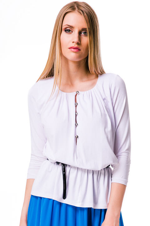 Фото товара 6066, белая летняя блузка с длинными рукавами
