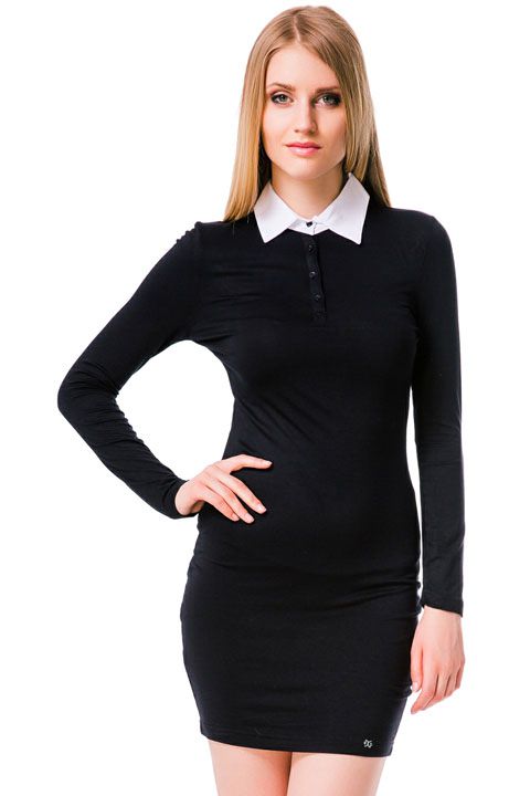 Фото товара 5775, черное платье с воротничком в школьном стиле