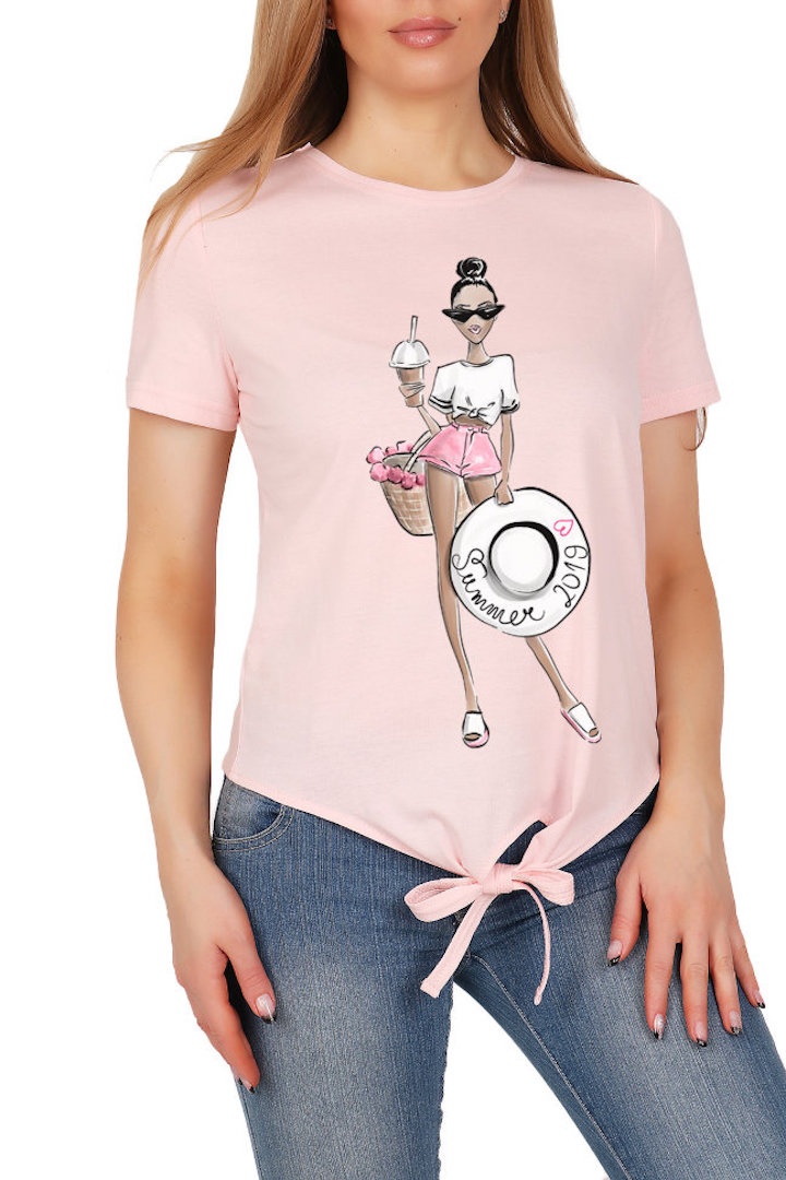Фото товара 18974, розовая футболка с завязками