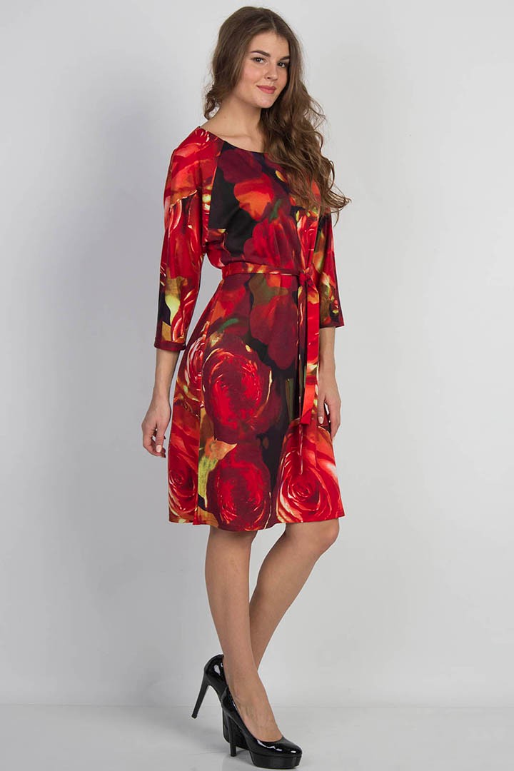 Фото товара 20194, красное платье с поясом
